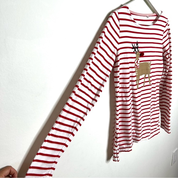 BODEN Breton Stripe Top Christmas Reindeer Rudolph Size 4 - Picture 5 of 10